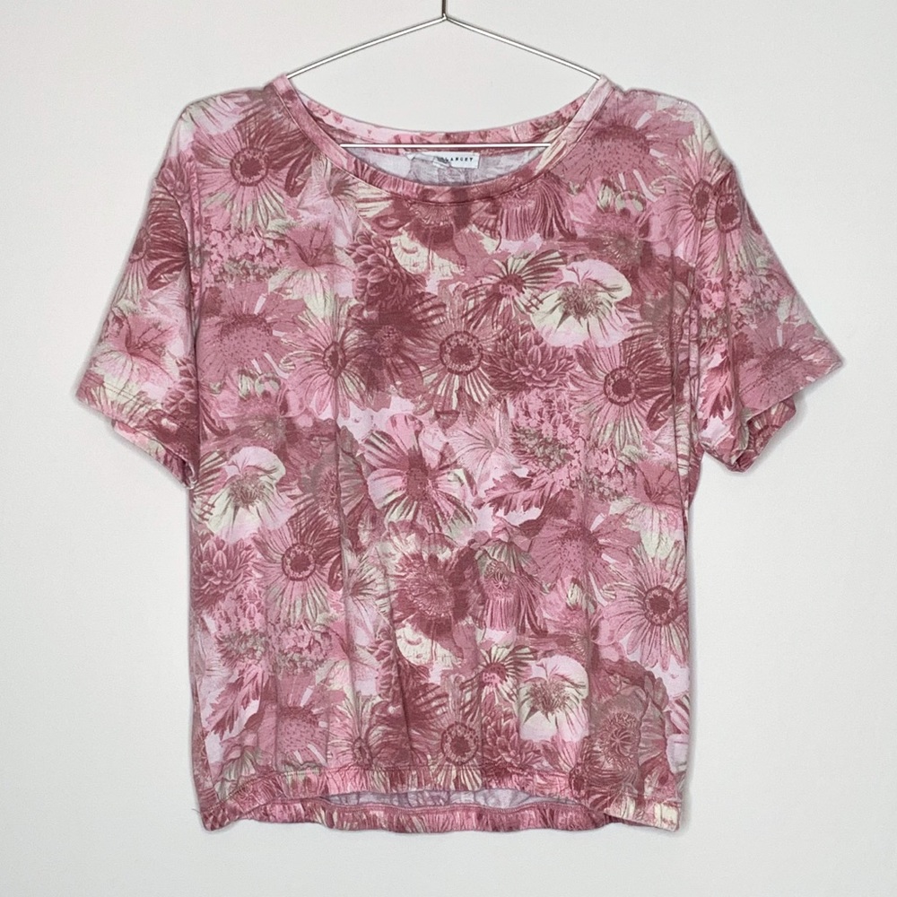 Jane and Delancey Tee Shirt Scoop Neck Elastic Waist Floral Dusty Pink